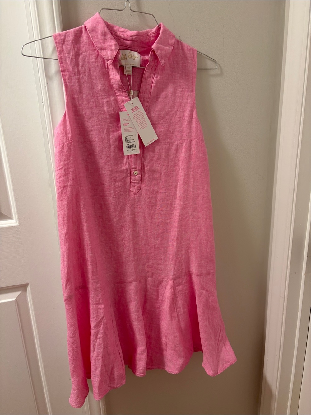 Lilly Pulitzer Bright Pink Sleeveless Linen Button-Front Dress